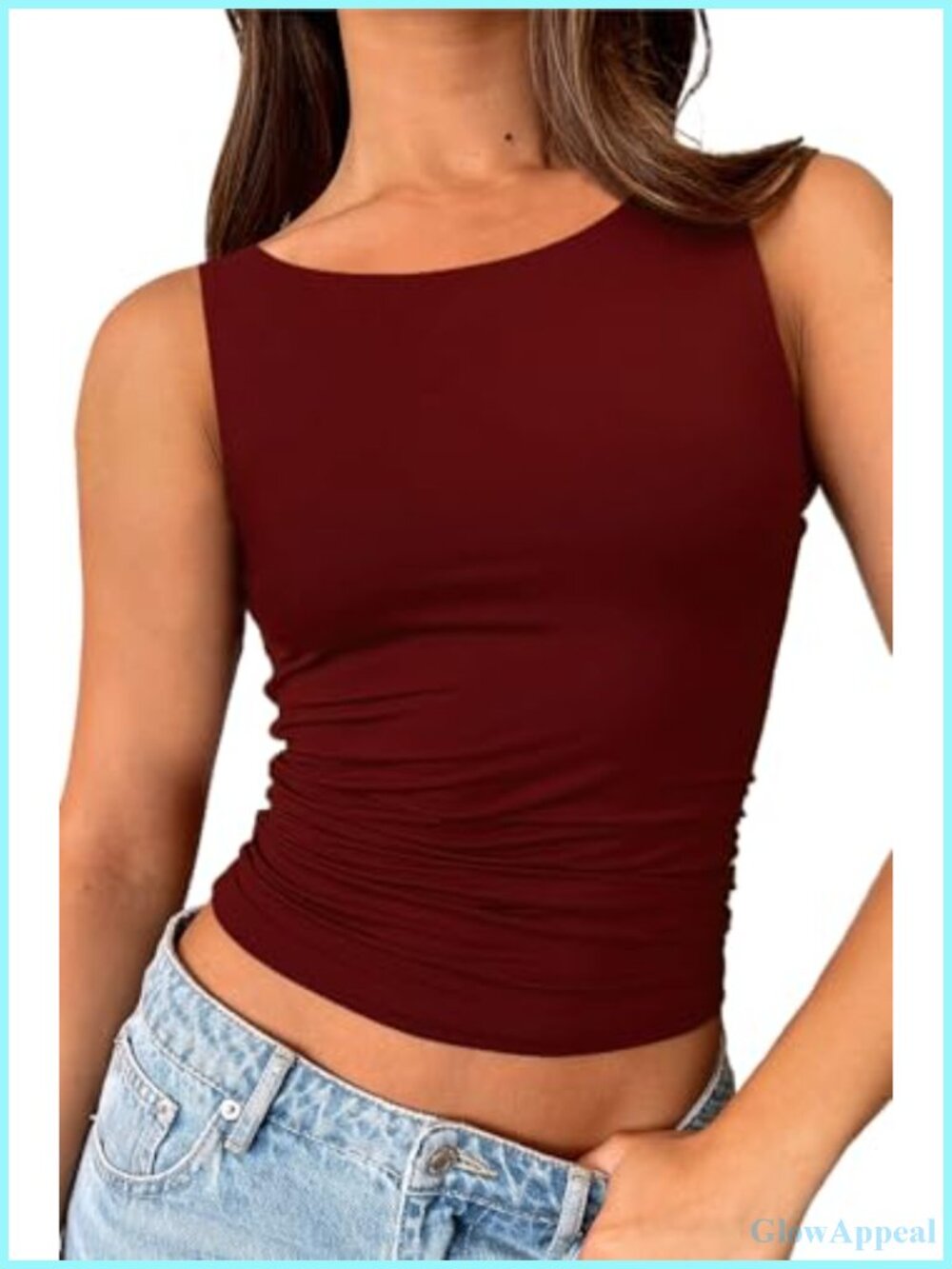 ForeFair Women's Double Lined Boat Neck Ruched Tank Top Sleeveless Slim Fit Y2K